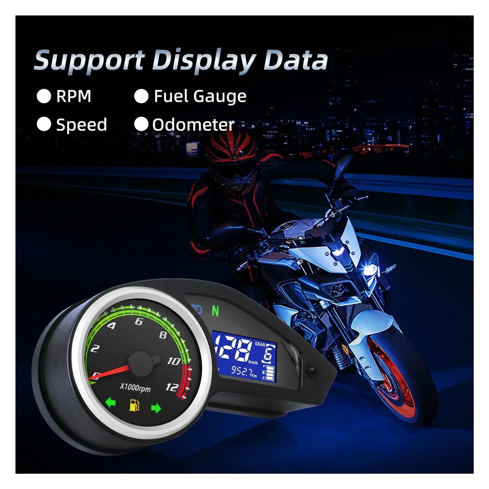 Compteur Vitesse Moto Compte-Tours De Moto avec Clignotant pour NXR150 NXR125 Bros 2003-2014 pour CRV Compteur Kilométrique Numérique À LED Compteur De MPH