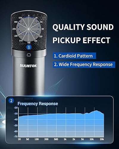 Miniatura 5 de SUUNTOK XLR Micrófono TM020 - Micrófono cardioide de grabación profesional de diafragma grande chapado en oro de 1.339 in, para estudio, transmisión