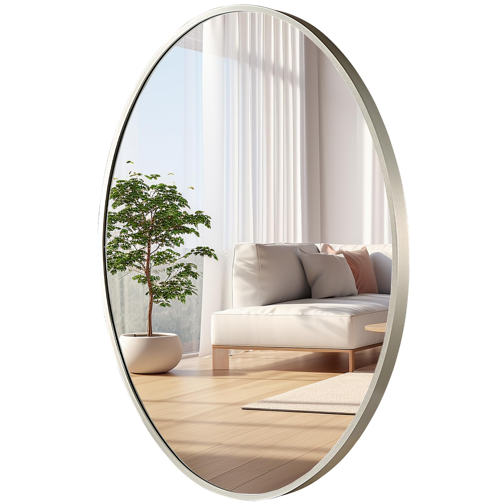 Oval Wall Mirror, 22"x30" Brushed Nickel Oval Vanity Mirror, Bathroom Mirror of Metal Frame, Home Decorative Wall Mounted Mirror for Bathroom, Living Room, Entryway, Vanity