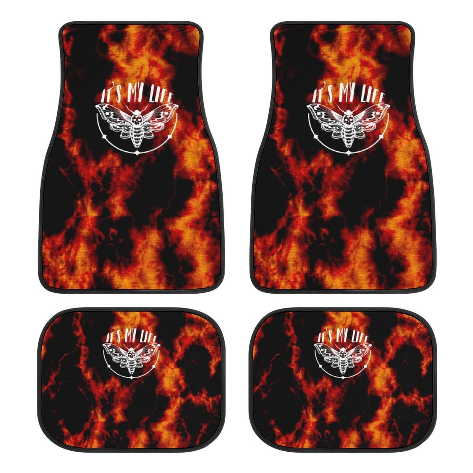 PENGFEI11 Tappetino antiscivolo universale, Set completo di immagini di Fiori di rosa per impieghi gravosi per tappetino auto SUV per autovetture (8 Black and red Background)