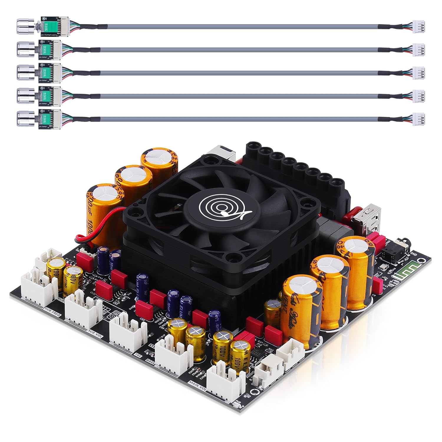 ZK-AS21P 2.1 Channel Bluetooth Amplifier for Speakers 300 Watt Stereo x2 Class D Home Audio Amplifier with 600 Watt Subwoofer Support and AUX Input(Lead Type)