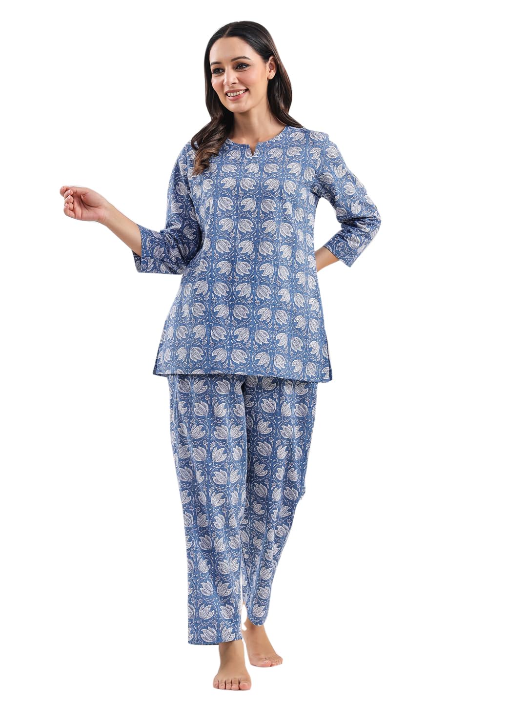 SAY Womens Cotton Night Suit Set Top and Pyjama Lounge Wear Night Dress SAY Womens Cotton Night Suit Set Top and Pyjama Lounge Wear Night Dress