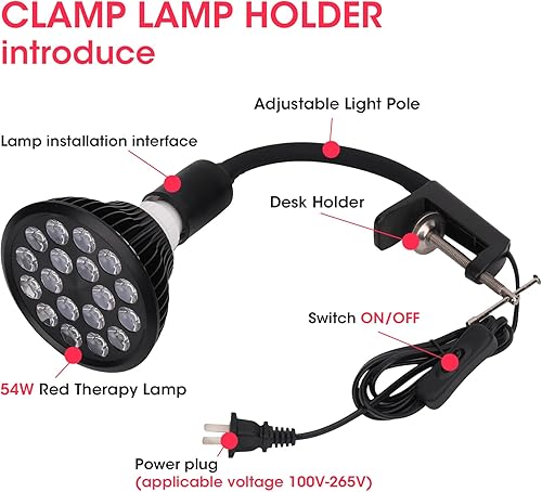 Miniatura 4 de DMMBMFC Lámpara de terapia de luz roja-54W 18 LED dispositivo de terapia de luz infrarroja con soporte de lámpara ajustable, 660 nm rojo y 850 nm