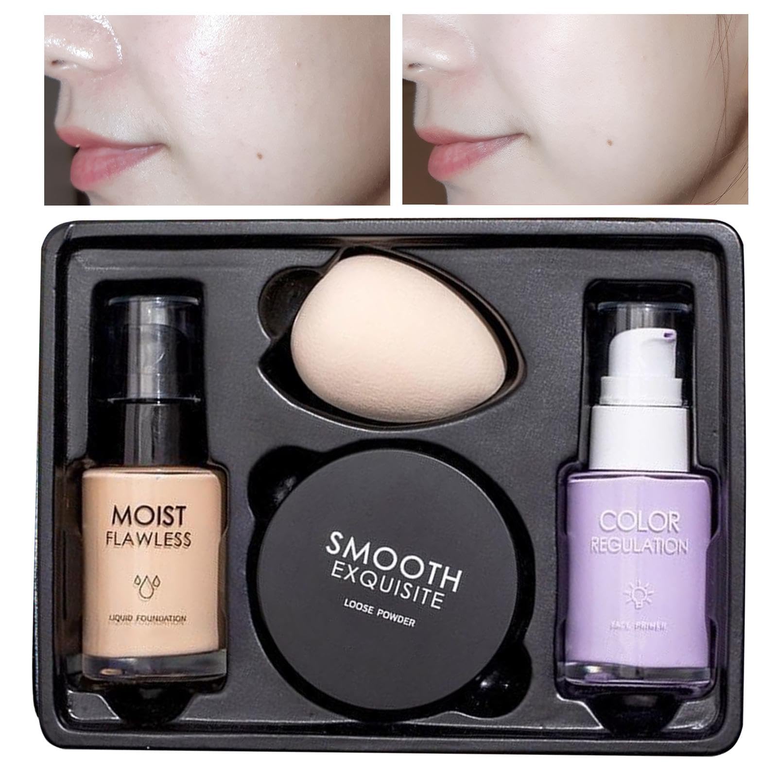 Set De Base - Set De Base De Cobertura Total | Set De Maquillaje De Cobertura Total De Larga Duración Set De Base De Maquillaje Facial | Base Líquida De Cobertura Total, Base Determinada, Maquillaje D