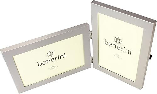 Miniatura 3 de Marco de fotos plegable doble de aluminio cepillado de color plateado satinado para 2 fotos, incluye 2 fotografías estándar de 6 x 4 pulgadas (1