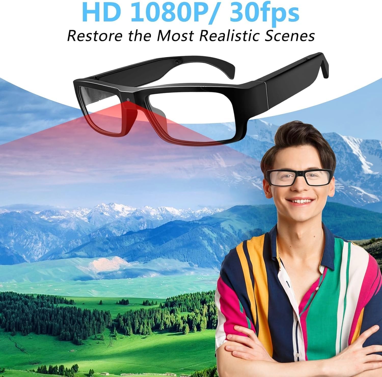 Camera Glasses HD 1080P Video Glasses Smart Glasses Outdoor Sport Action Glasses Camera for Cycling, Driving, Hunting, Hiking, Fishing image 7 of 8 B0DRP1GNPS