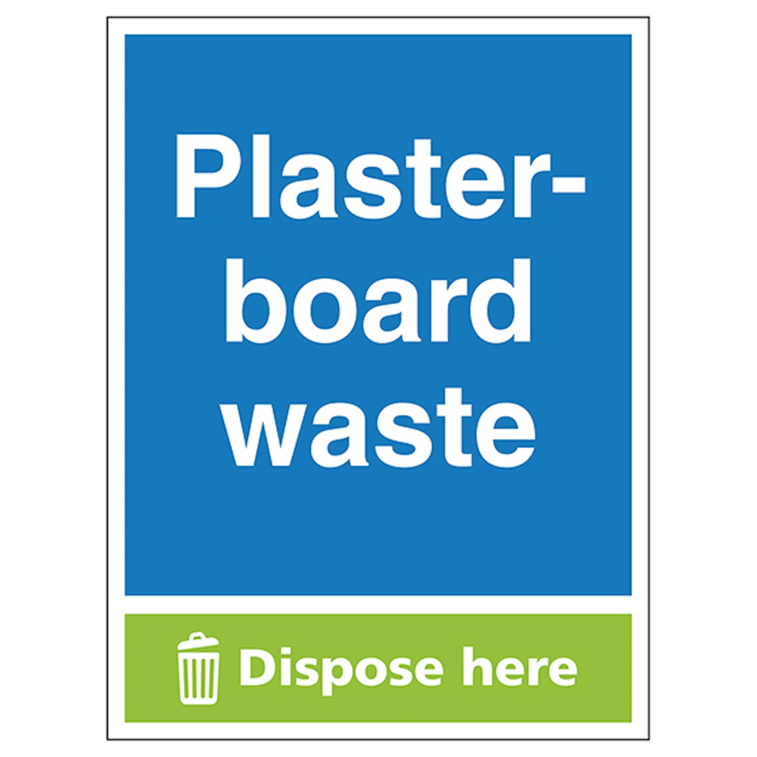 V Safety Plasterboard Waste Dispose Here - Portrait 300 x 400mm - 3mm Aluminium Composite Safety Sign