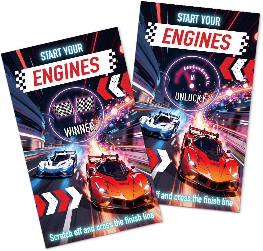 50 Pcs Start Your Engines Scratch Off Game, Scratch Card for Race Car Birthday Party, Racing Themed Baby Shower Lottery Group Games Friend Gathering, Party Raffle Tickets for Racing Lover