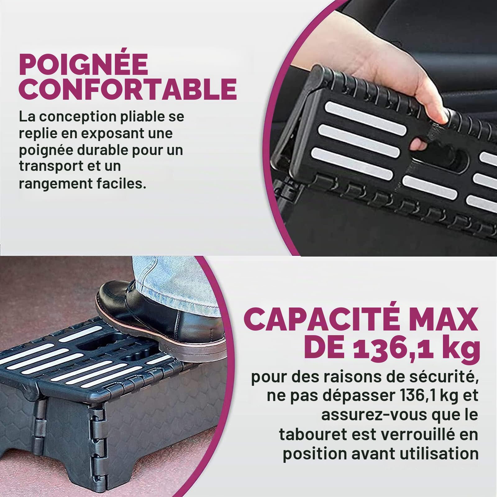 Marchepied pliable portable de 12.7 cm, demi marchepied pliable pour personnes âgées et adultes, un SUV et un camping-car, pour les personnes âgées qui se lèvent dans un lit haut ou des escaliers