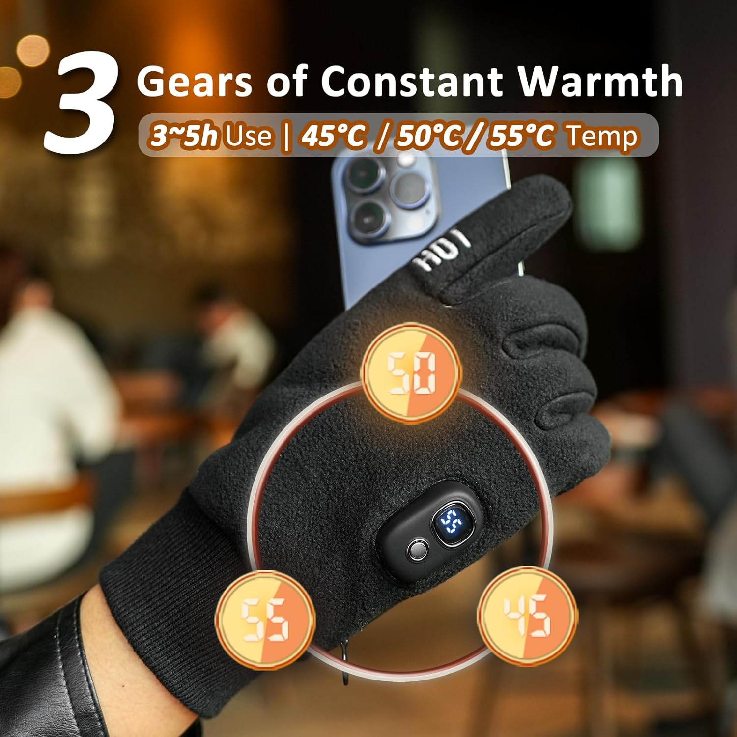 Rechargeable Heated Winter Gloves for Women & Men with Touchscreen, Built-in Smart Display and Premium Polar Fleece, Ideal for Outdoor Skiing/Cycling/Hunting - Image 4