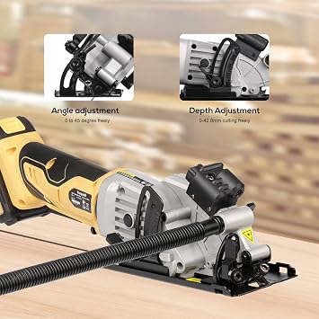 Mini Circular Saw, 3400 RPM 4-1/2 Inch Cordless Circular Saw with Laser Guide, Rip Guides, 2 Blades (24T Wood + 60T Metal), Max Cutting Depth 1-11/16 (90), 1-1/8 (45)