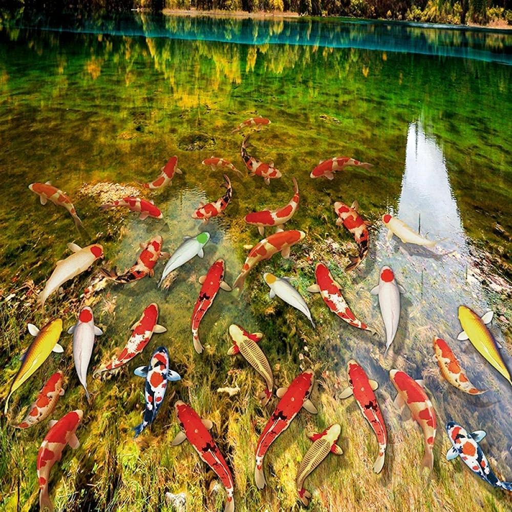 Vinilo Autoadhesivo 3D De Peces Dorados Para Suelo O Pared - 250x175 Cm, PVC Extraíble E Impermeable