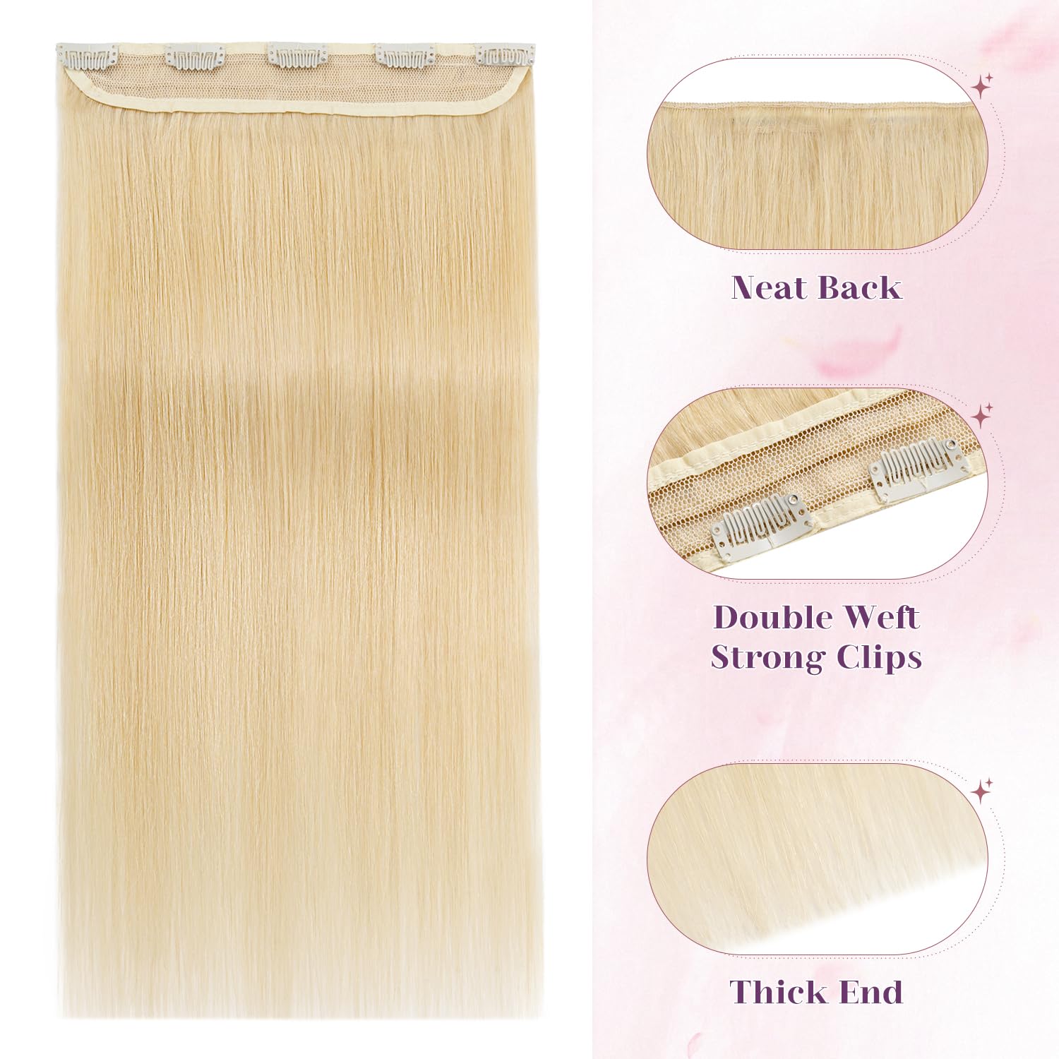 S-noilite One Piece Hair Extensions Clip in Human Hair 5 Clips 3/4 Full Head Clip on Remy Hair Extension for Women,One-Piece Design Adding Hair Volume 16 Inch 45g #Bleach Blonde