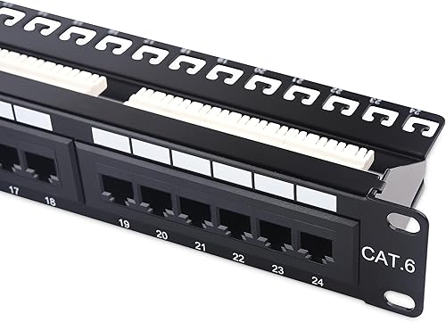 Cable Matters Panel de conexión de red de 24 puertos de 1U para montaje en rack o pared con certificación UL con barra de soporte (panel de conexión