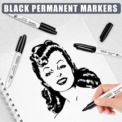 Miniatura 5 de Marcadores permanentes negros, 30 marcadores permanentes a granel, marcador de secado rápido, impermeable, suave, duradero, funciona en embalaje,