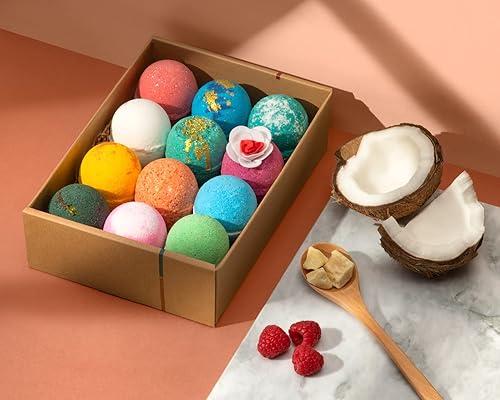 Vista 13 de LifeAround2Angels bombas de baño set de regalo 12 Fabricado en E.E. U.U., manteca de Karité y Coco, humectante para piel seca, Kit de Spa con perlas