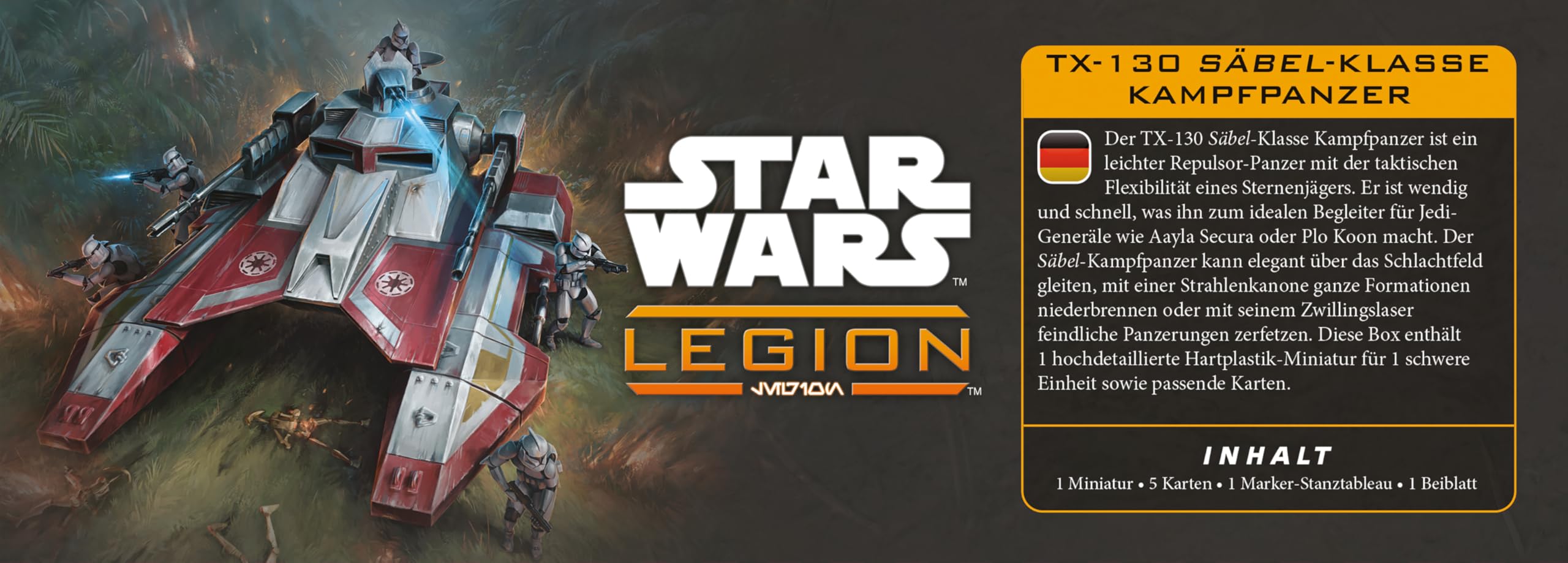 Atomic Mass Games | Star Wars Legion TX-130 Saber Tank | Espansione Di Unità, Veicolo Della Repubblica Configurabile, 10 Carte Miglioria | 2 Giocatori | 90 Min