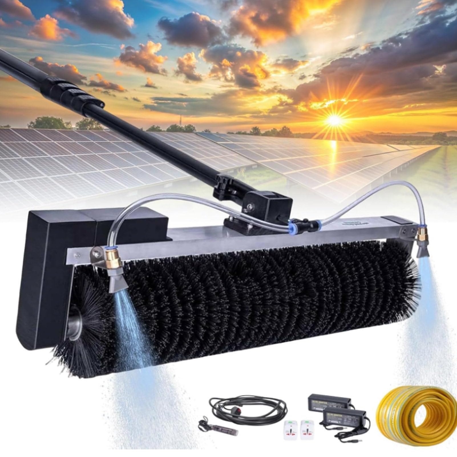 Electric Solar Photovoltaic Panel Cleaning, Solar Panel Cleaning Kit with Extension Pole, Long Reach Soft Brush for Solar Panel Cleaning Rotary Photovoltaic Cleaning LithiumBattery-7.5m/24.6ft