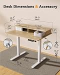 JOY worker Small Electric Standing Desk, 35" x 25" Height Adjustable Desk with Built-in Monitor Stand & Storage Drawer, White Sit Stand Desk with 2 Hooks for Home Office, Light Walnut