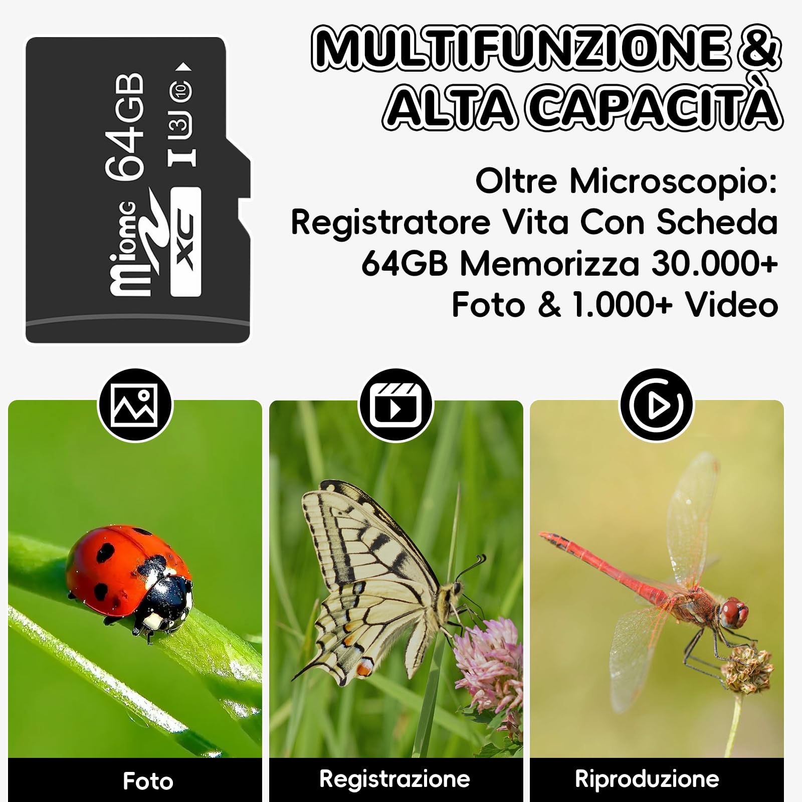 Charmofun Microscopio Bambini, Microscopio Digitale con Scheda di Memoria da 64GB, Microscopios Portatile Bambini con Schermo LCD 4", Ingrandimento 1600X, Foto e Video, Funzione Portatile e Fissa