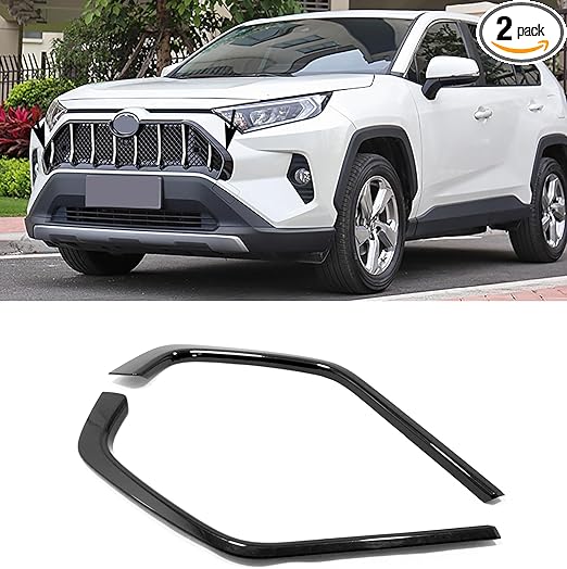 Car Accessories Exterior Front Grill Grille Strip Cover Molding Trim (Glossy Black) Fit For RAV4 2023 2022 2021 2020 2019 ABS 2 PCS