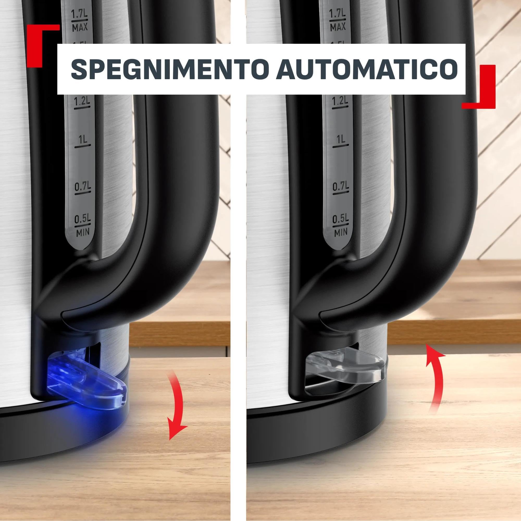Tefal Bollitore In Acciaio Inossidabile 1.7 L, 2200 W Ebollizione Rapida, Spegnimento Automatico, Livello Acqua Ben Visibile, KI1R0DE0