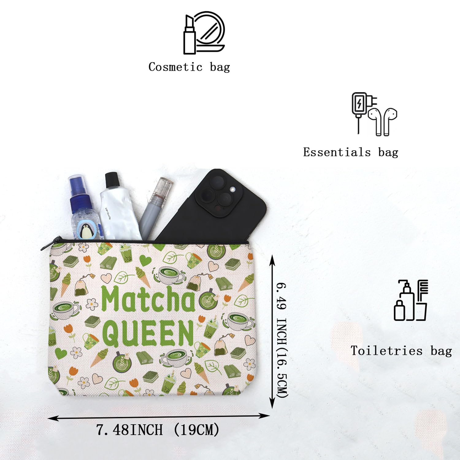 MAOFAED Matcha Gift Matcha Queen Cosmetics Bag For Women Matcha Lover Gift Tee Enthusiast Gift Zipper Pouch (matcha queen)