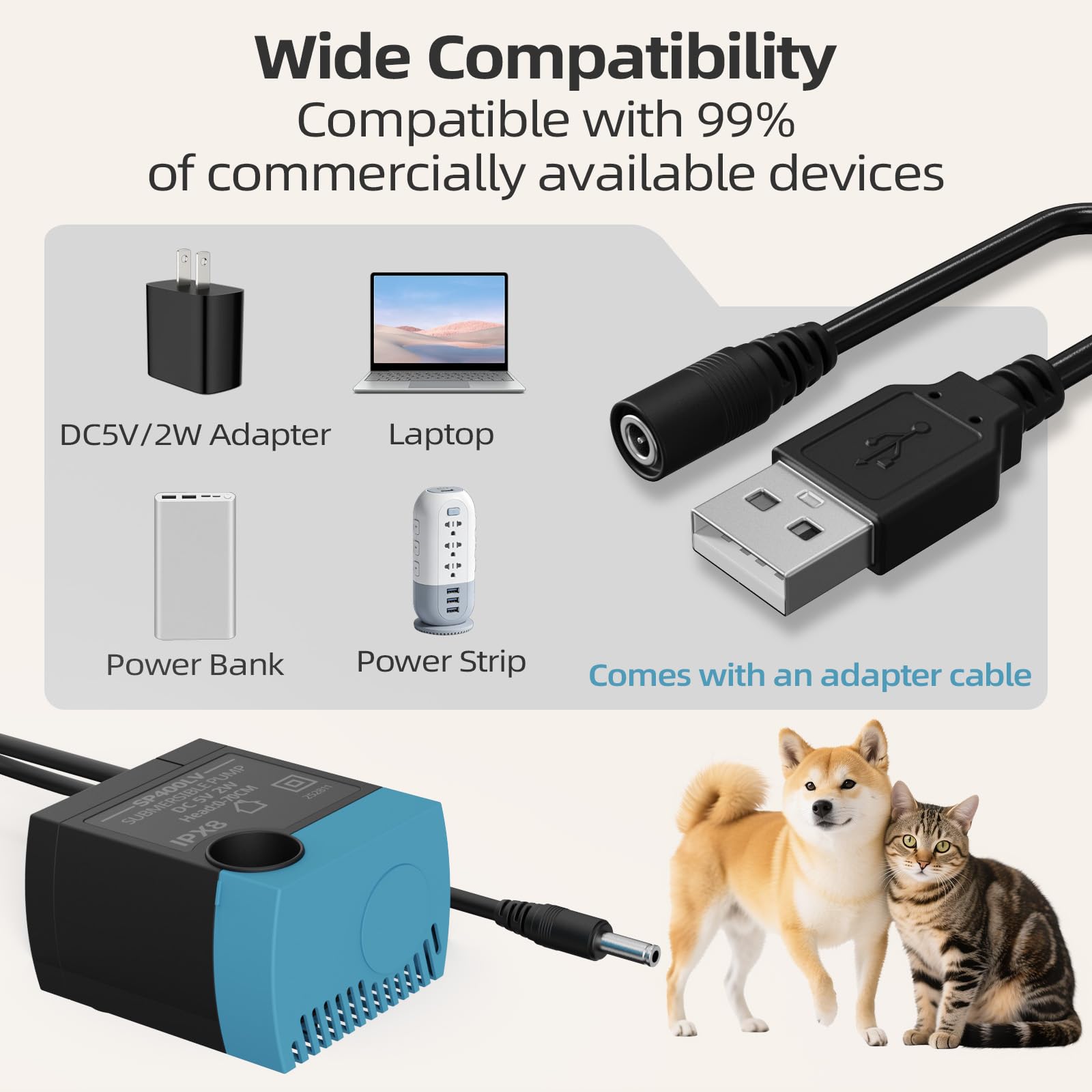 SP-400LV Cat Water Fountain Pump, USB Replacement Pump for Pet Fountains, Quiet Low Voltage, Safe & Easy to Clean,Compatible with Ceramic, Butterfly,Stainless Steel and 360 Dog & Cat Water Dispensers - image 6