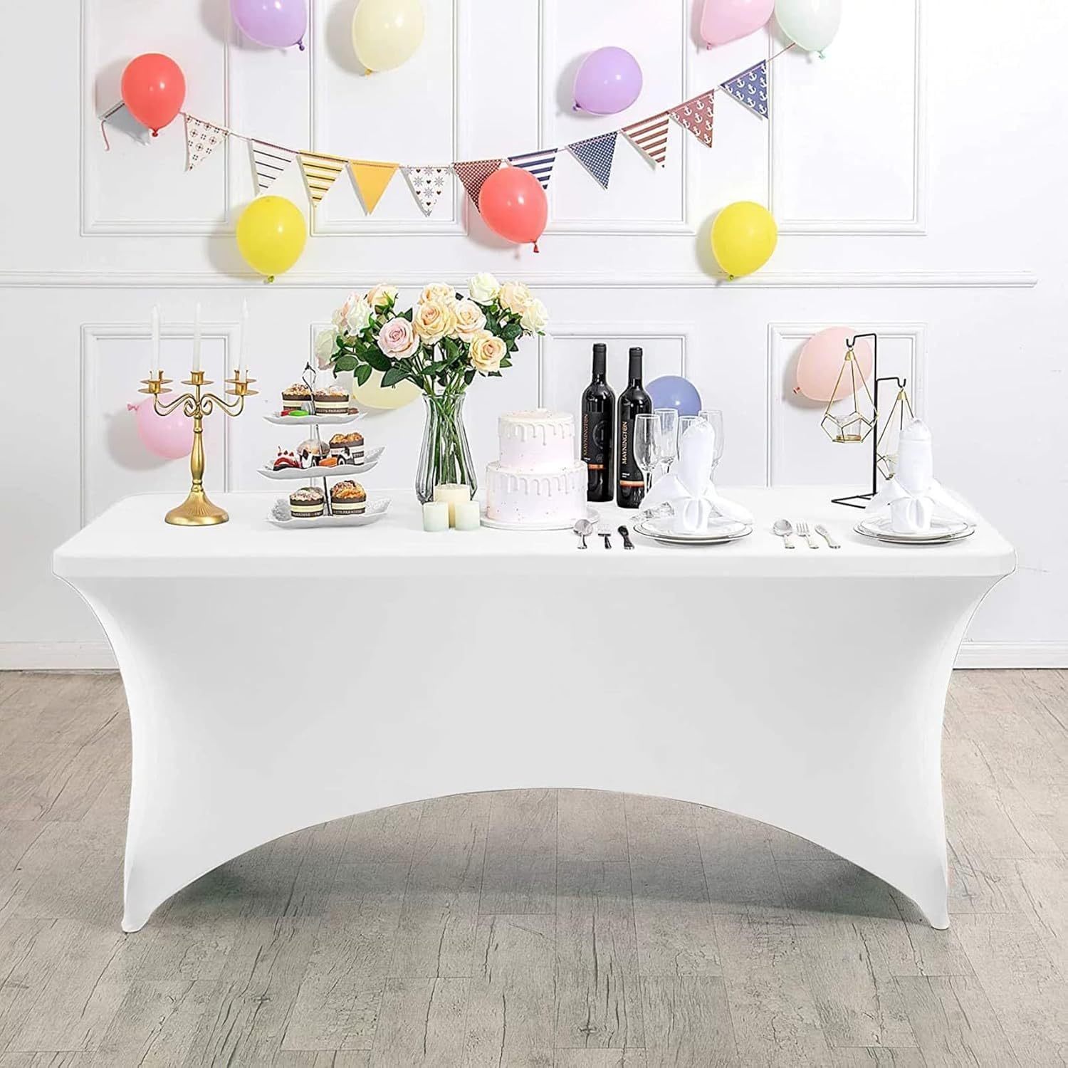 KIJyfgTR Rectangular Stretch Tablecloth, Ideal For Parties, Events And Banquets(White B,4FT 122x76cm)