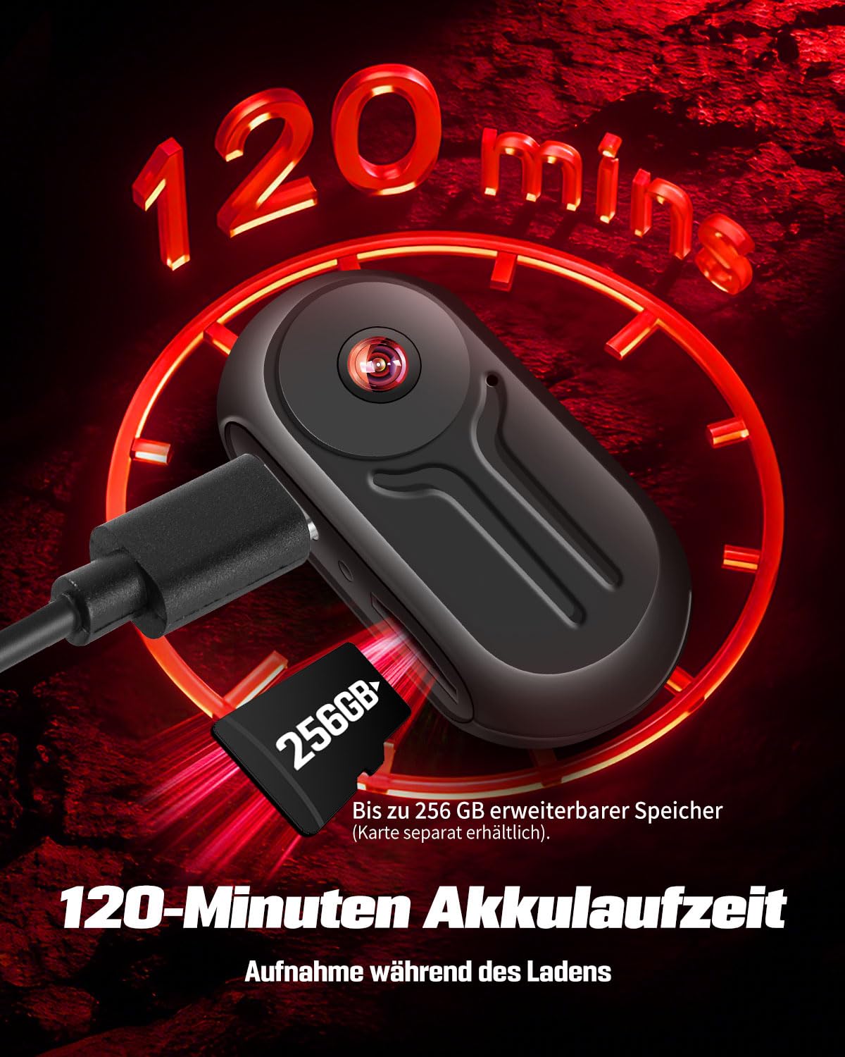 1080P Action Cam mit 0,85-Zoll-Display, BodyCam Körperkamera Mini Magnetisch mit 120° Weitwinkel, 360° Rückenclip, 120-Minuten-Batterie, Ski Kamera, Motorrad Kamera, Helmkamera