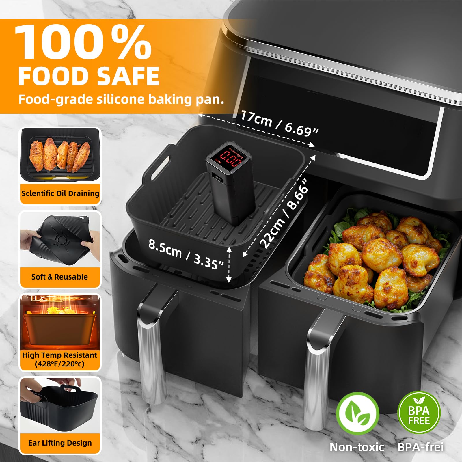 HONYAO Akcesoria do Frytkownicy na Gorące Powietrze, 4 sztuk Silikonowa Frytkownica Akcesoria do Ninja AF400EU DZ400EU SL400EU, Ruszt do Grillowania Akcesoria AirFryer do Dual Zone 8L-10L