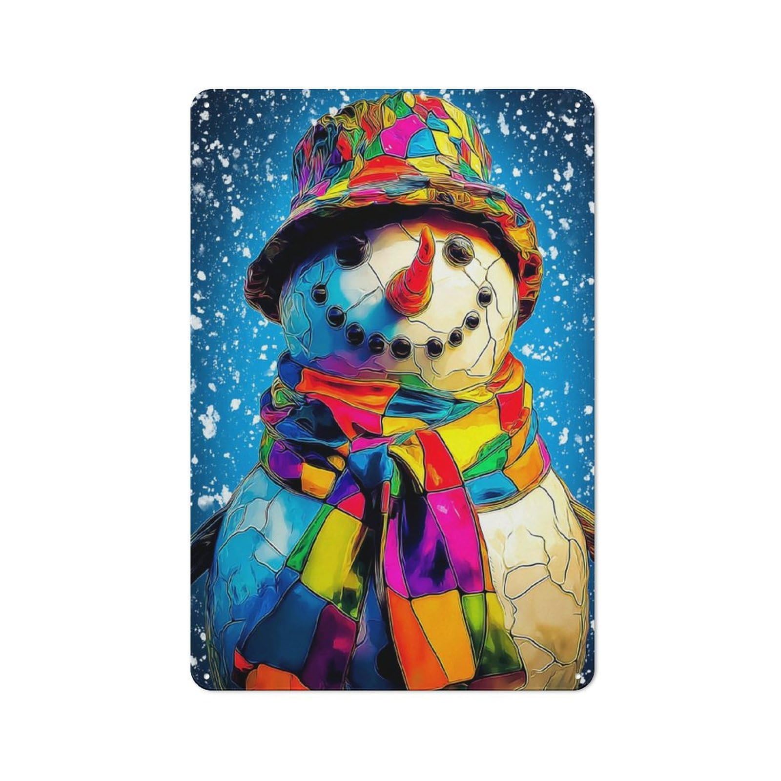 Junmoney Colorful Snowman Artwork-1 30X20cm Retro Metal Plaque With For Garage Or Workshop, Housewarming Present For People Styling Garage And Workshop