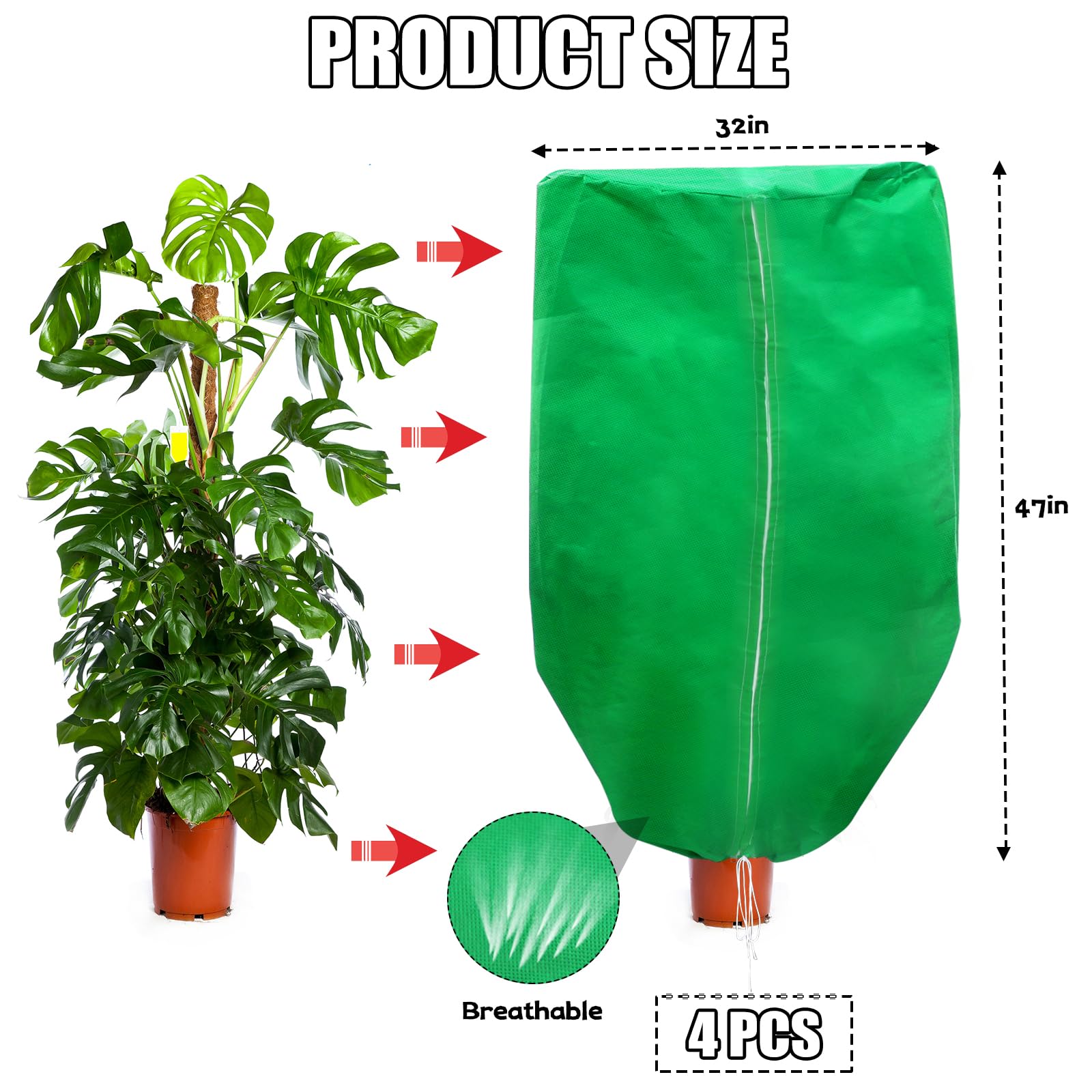 ERTIUANIO Cubiertas para plantas de protección contra la congelación, 4 paquetes de 47 x 32 pulgadas, cubierta de tela para invierno, protección contra la congelación para plantas al aire libre con