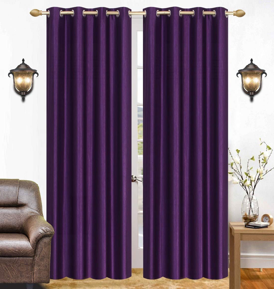 ZYFOX HOME Heavy Quality Solid Plain Crush Polyester Door Curtain -7 Feet (Pack of 2, Purple)