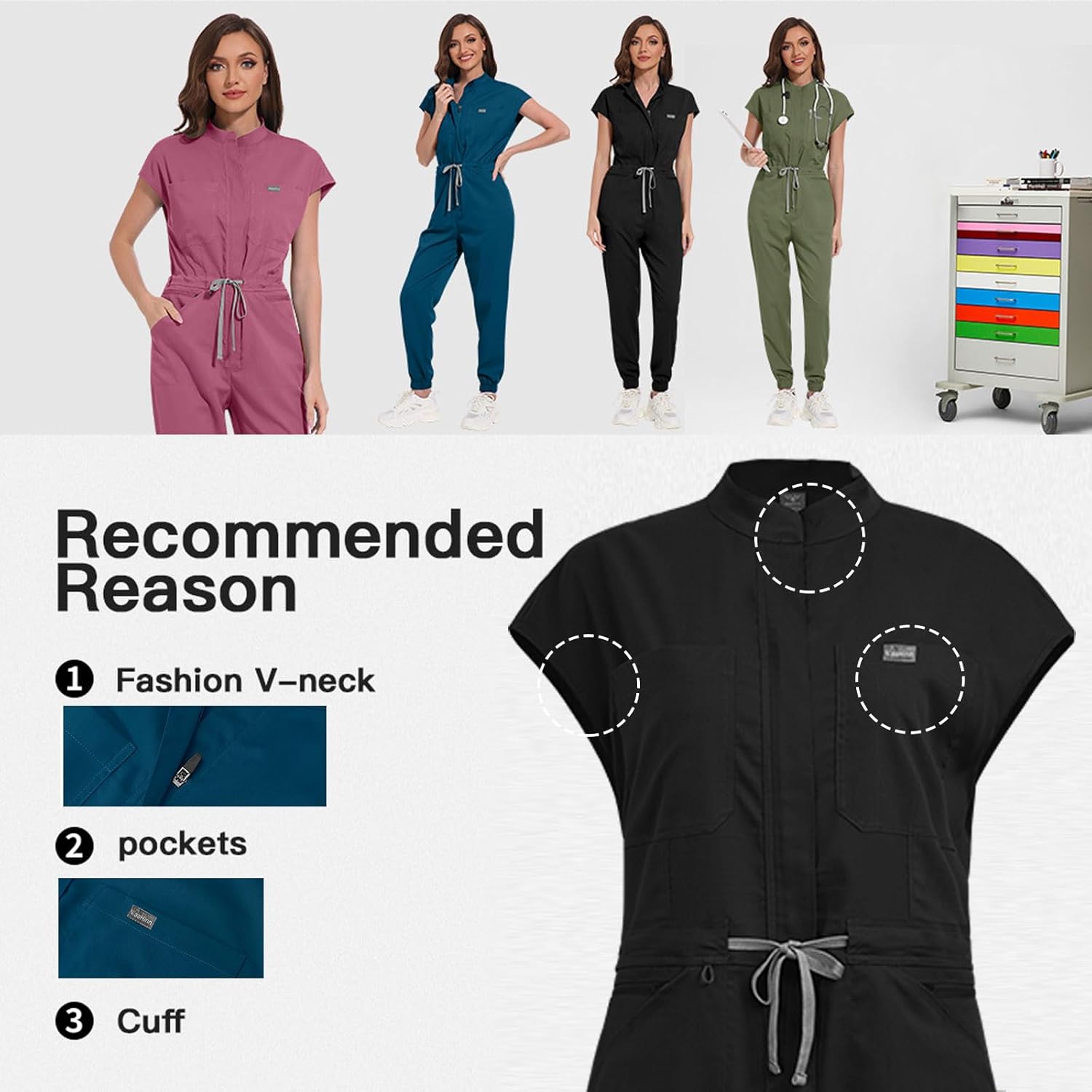 Women's Scrubs Jumpsuit - Soft Stretch Medical Scrub Set with Pockets, Comfortable Nurse & Doctor Workwear - Image 3