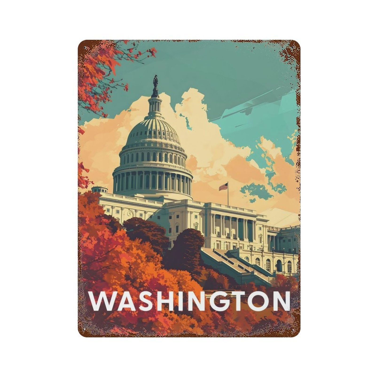 Washington Capitol Decorative Tin Sign 15.7"x11.8", for Cafe, Home Bar And Lounge Decor, Decorative Metal Wall Art