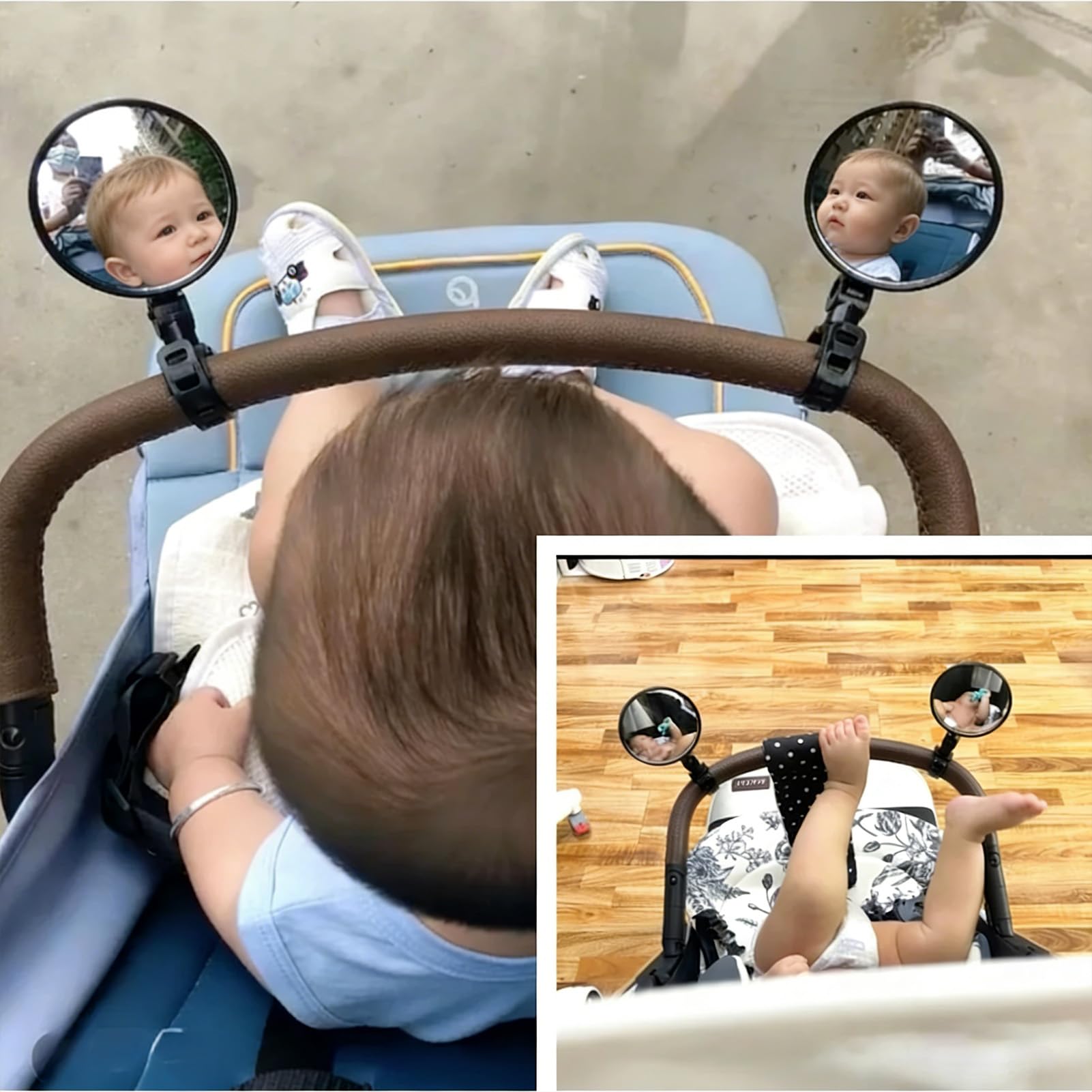 2 PCS Espejos para Cochecito, Espejo Coche Bebé, Espejo Retrovisor Coche Bebé, 360° Rotación Ajustable, Retrovisores Bicicleta Nylon HD para Manillar de 15 a 35 mm Barrera de Seguridad Cochecito
