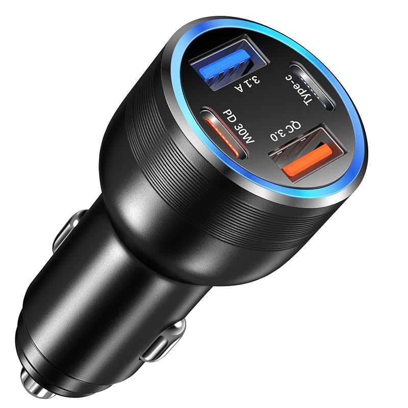 Carregador veicular 65 W com 4 portas USB-A e USB-C Bangfun, QC e PD3.0, preto