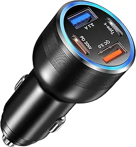 65W USB C Car Charger, Bangfun 4 Port Cigarette Lighter Adapter QC/PD 30W Fast Charging Dual 12V USB Car Phone Charger Power Adapter Plug for iPhone 16 15 14 13 12 iPad Pro, Samung S24(Black)