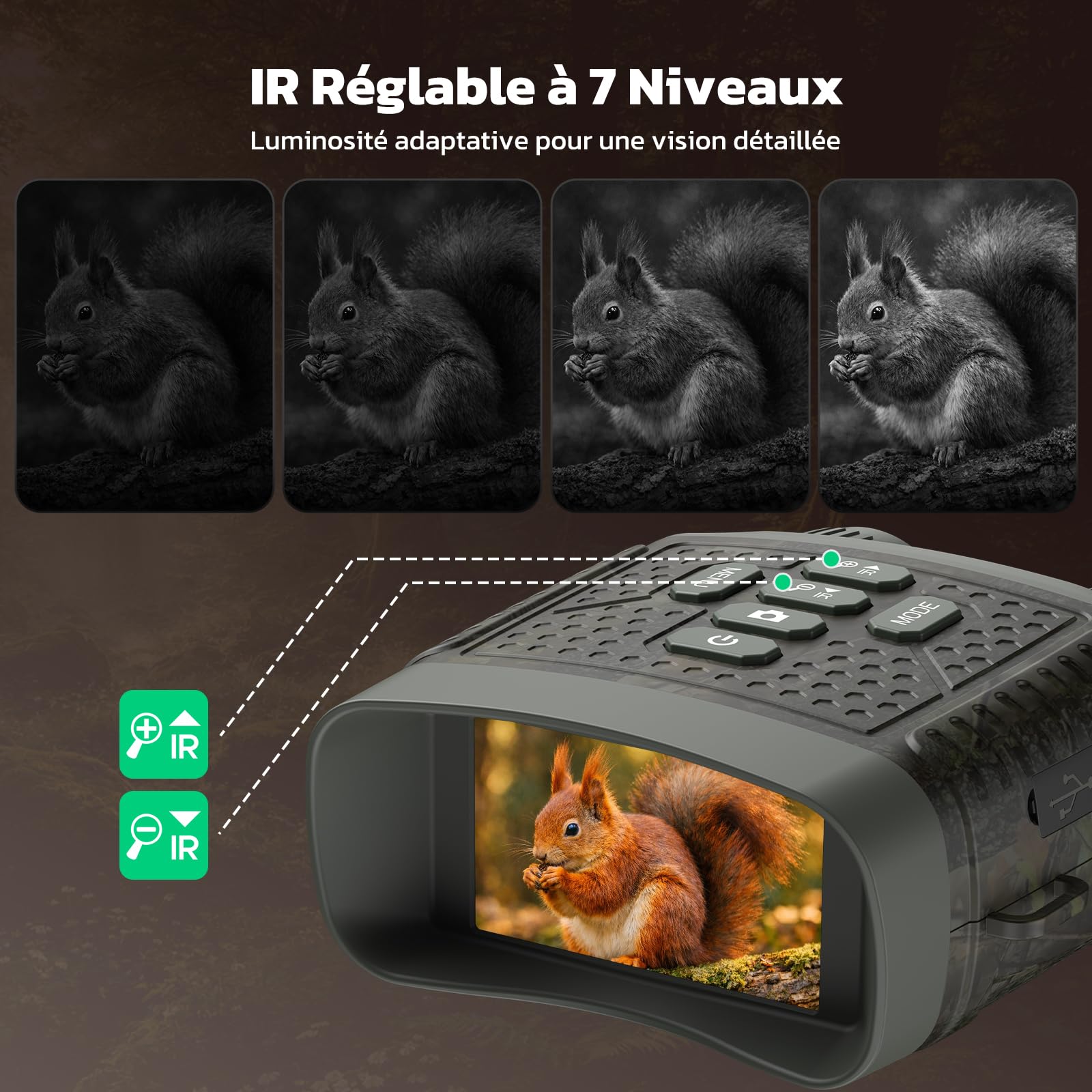 Jumelles Vision Nocturne 4K 48MP avec Zoom 10x, Batterie 5000mAh Rechargeable, Portée 400m, pour Chasse, Observation Animale, Camping et Sécurité