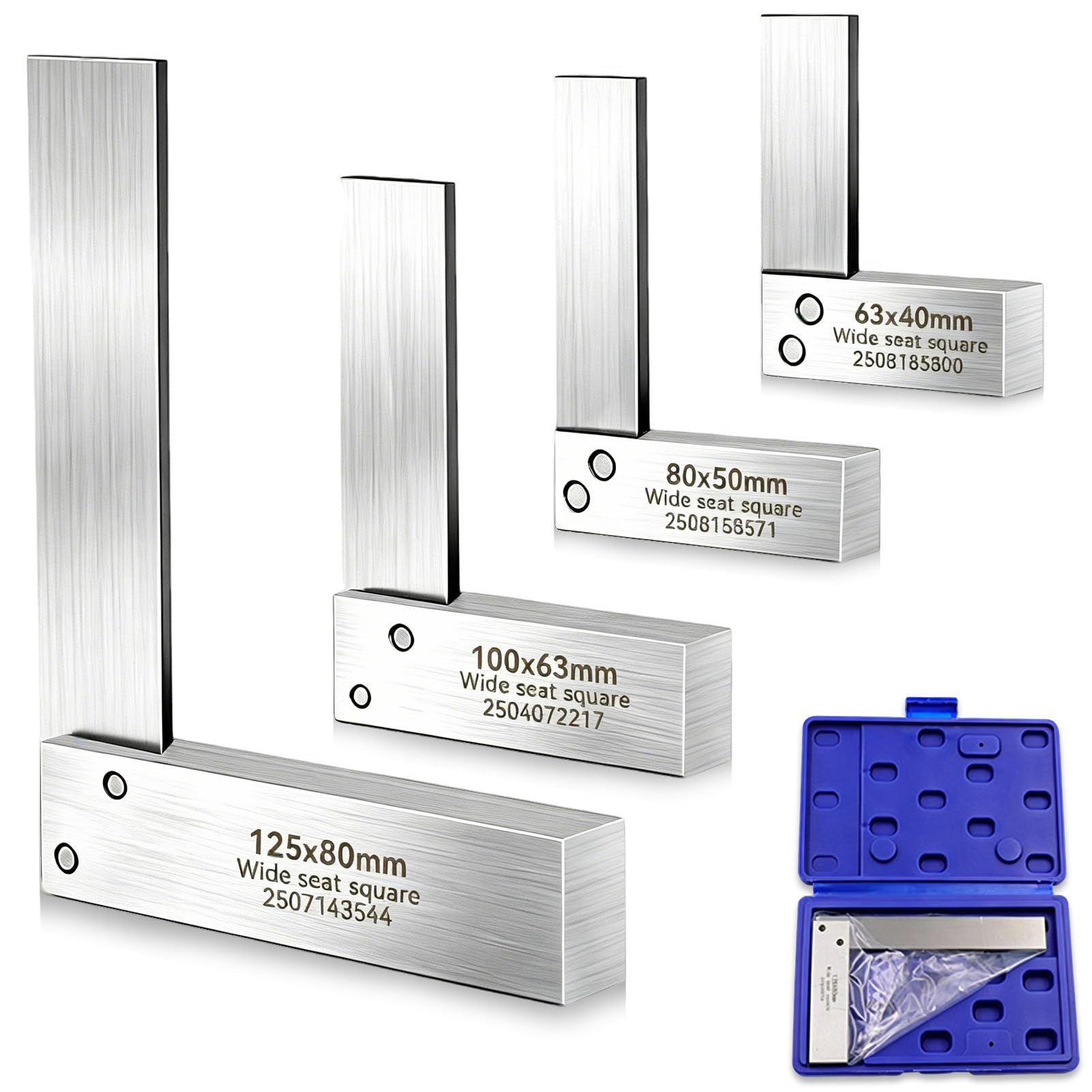 4PCS Machinist Square Set, 2" 3" 4" & 5" Squares Machinist Engineer Steel Benchmark Measure Tools High Precision 90 Degree Wide Base Tool L-Type Testing Measuring Tool (2" 3" 4" & 5")
