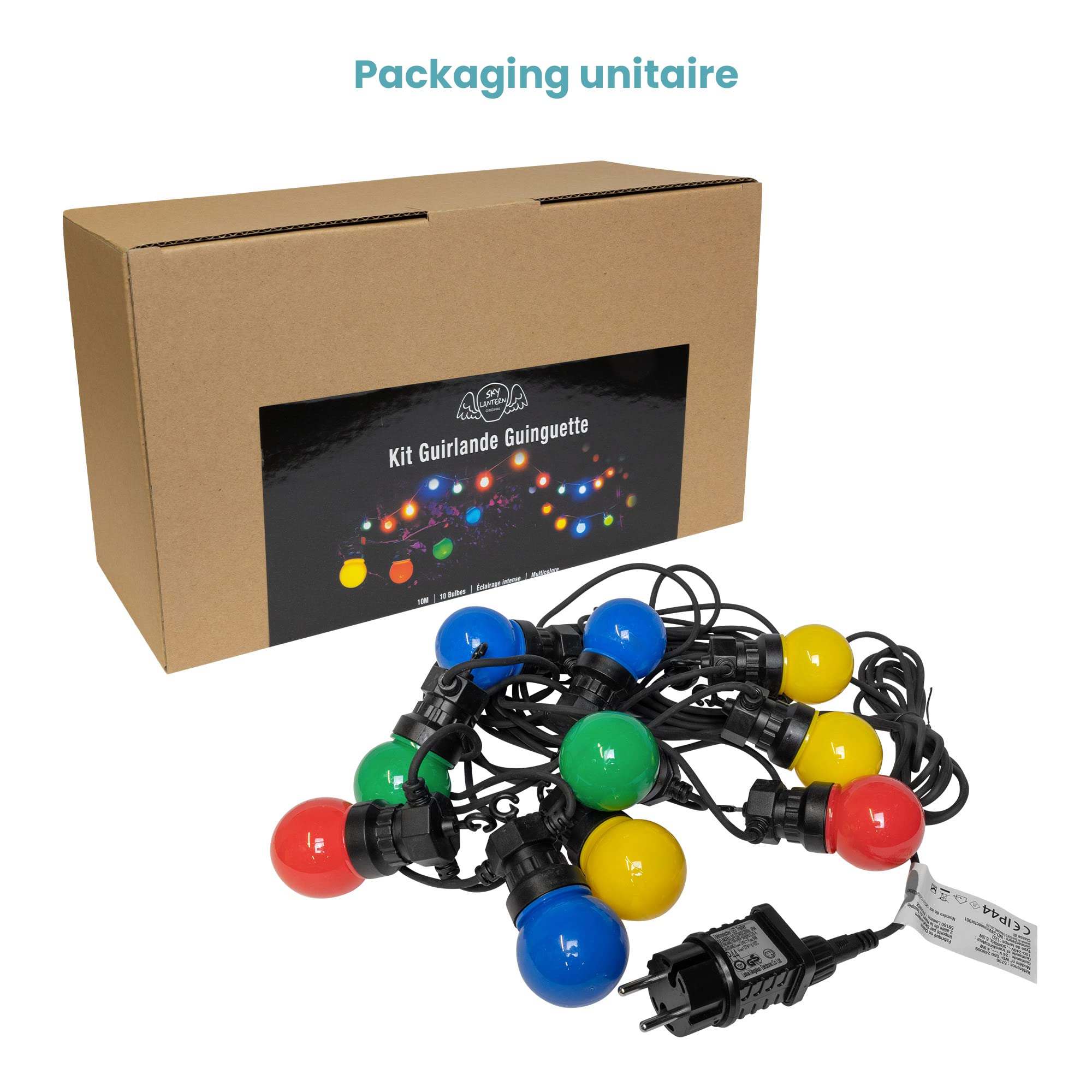 Guirlande Guinguette Multicolore 10M IP44 - Guirlande Lumineuse Exterieure 10 Bulbes Bleu Rouge Jaune Vert pour Terrasse et Jardin