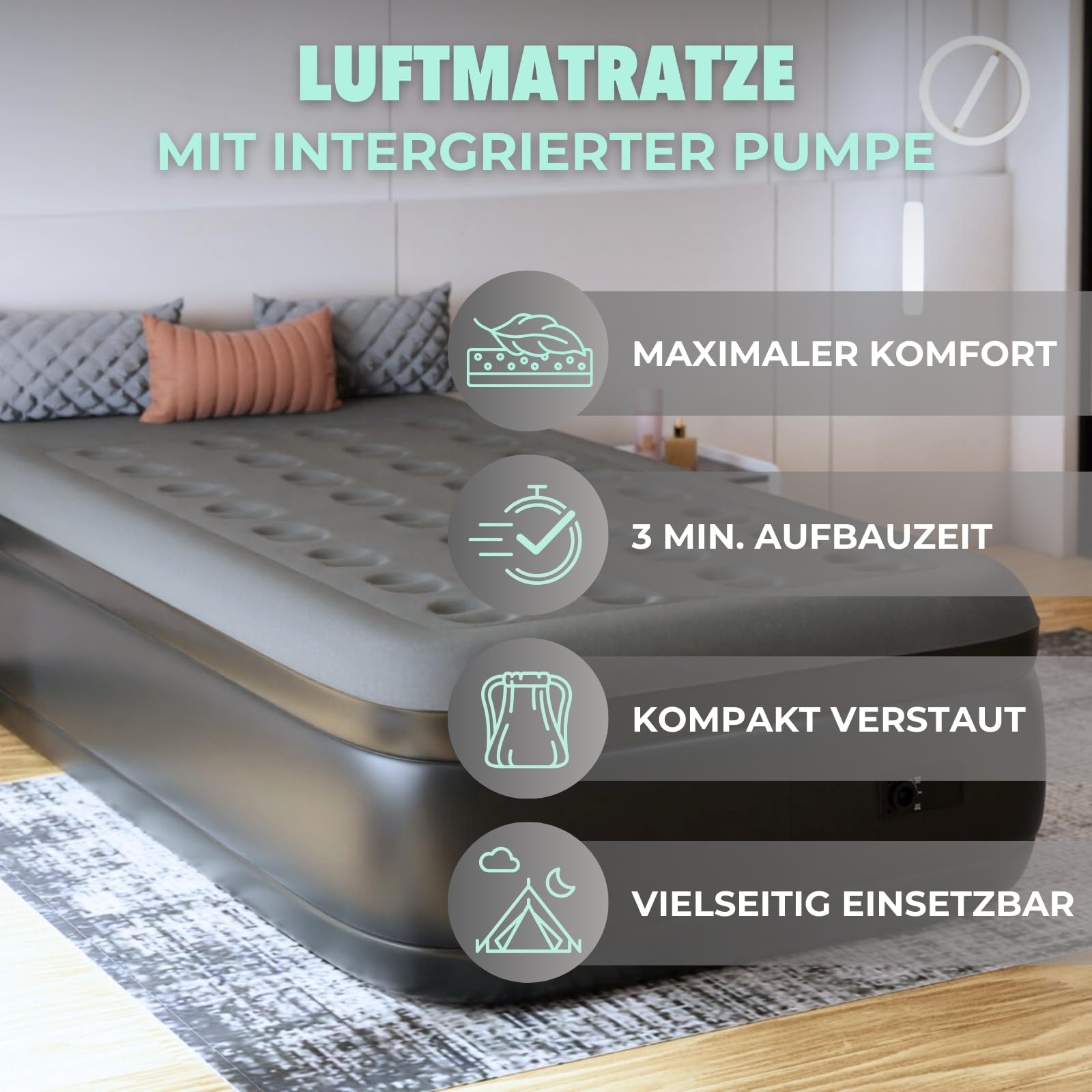 HAGO24 Premium Luftbett 200x100cm I Aufblasbares Gästebett für bis zu 150kg I Bequeme Luftmatratze selbstaufblasend I Hochwertiges Camping Bett
