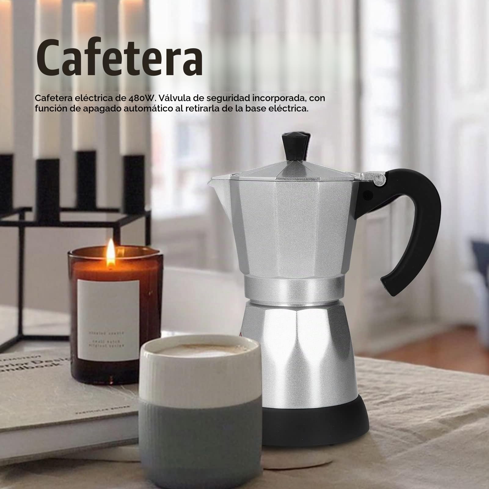 BuyWeek Cafetera Eléctrica Cafetera Moka Pot, 480W 300ML de Aluminio de ABS para Familias Reuniones Oficinas