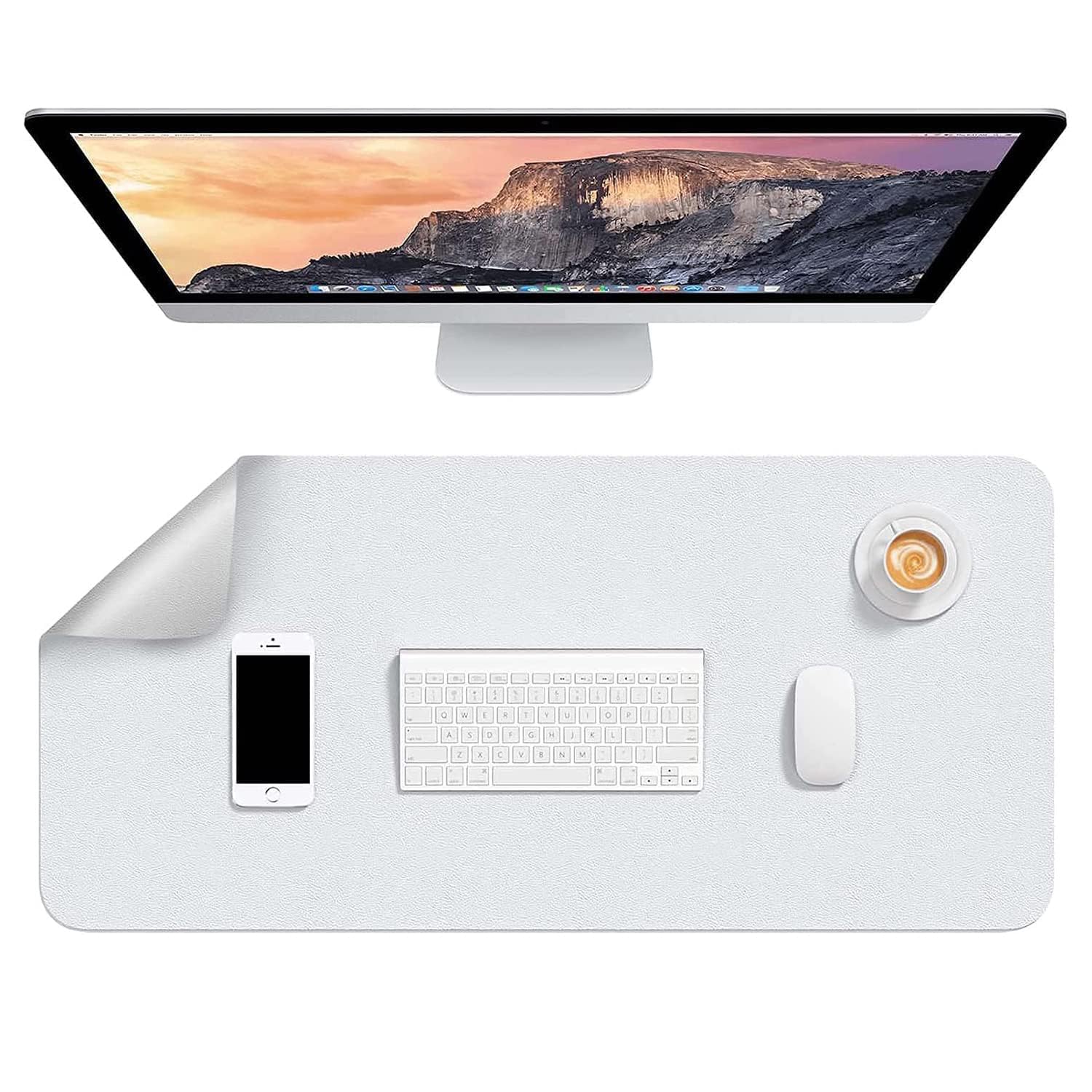 SYGA Desk Pad Protector Waterproof PU Desk Mat Blotters on Desktop Laptop Computer Gaming Keyboard Mouse Pad Non-Slip Desk Writing Mat Cover for Office & Home, White & Silver - 60x30 cm-image-23