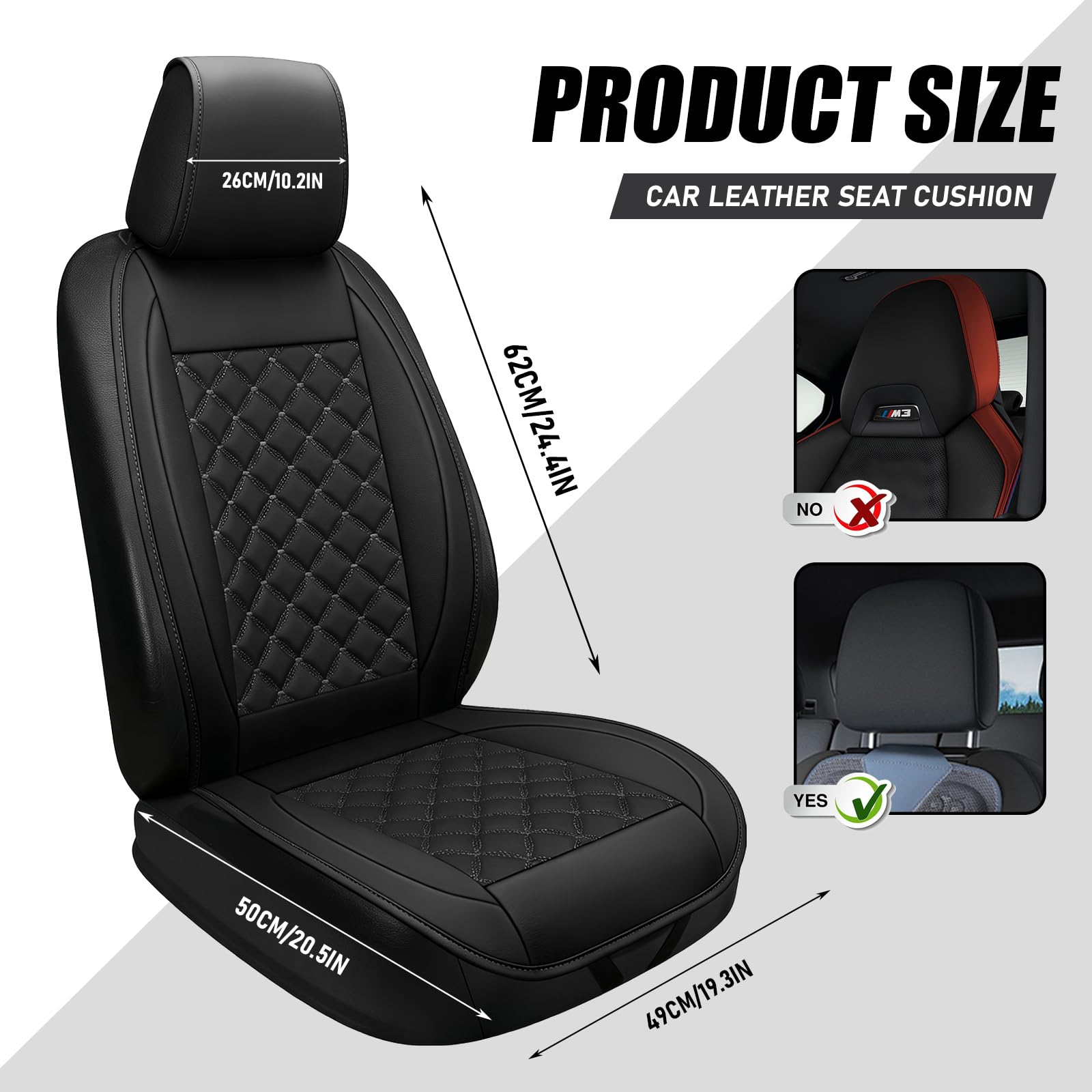 2 Stück PU Kunstleder Auto Vordersitzbezüge, Schwarz mit Rhombus Motiv | Universelle Passform , Airbag Kompatibel, Verschleißfest & Atmungsaktiv, Einfache Montage Autositzbezüge Set