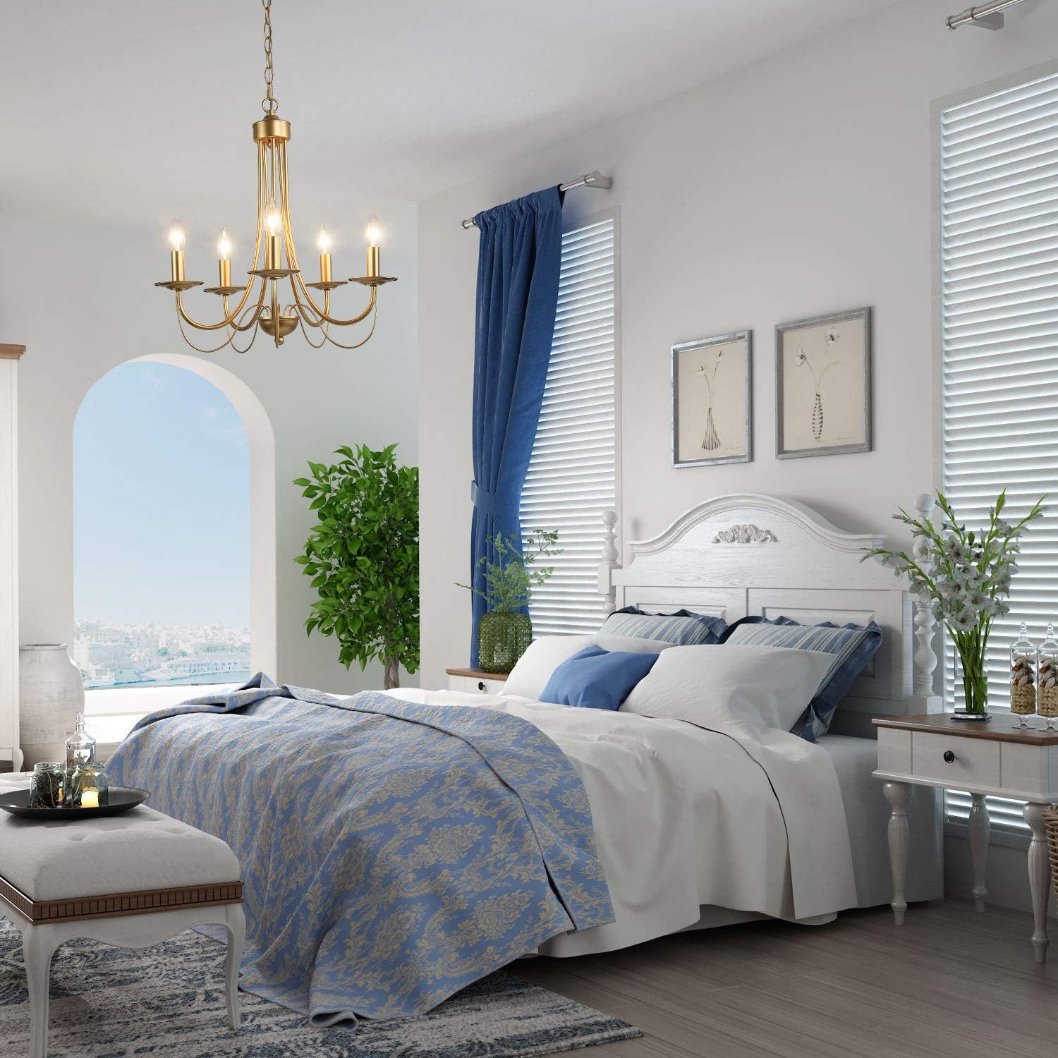 Promo 40% OFF KSANA Gold Chandelier, Modern 5 Lights Fixtures Hanging Pendant for Dining Room, Bedroom, Kitchen, W18.5 x H23.5