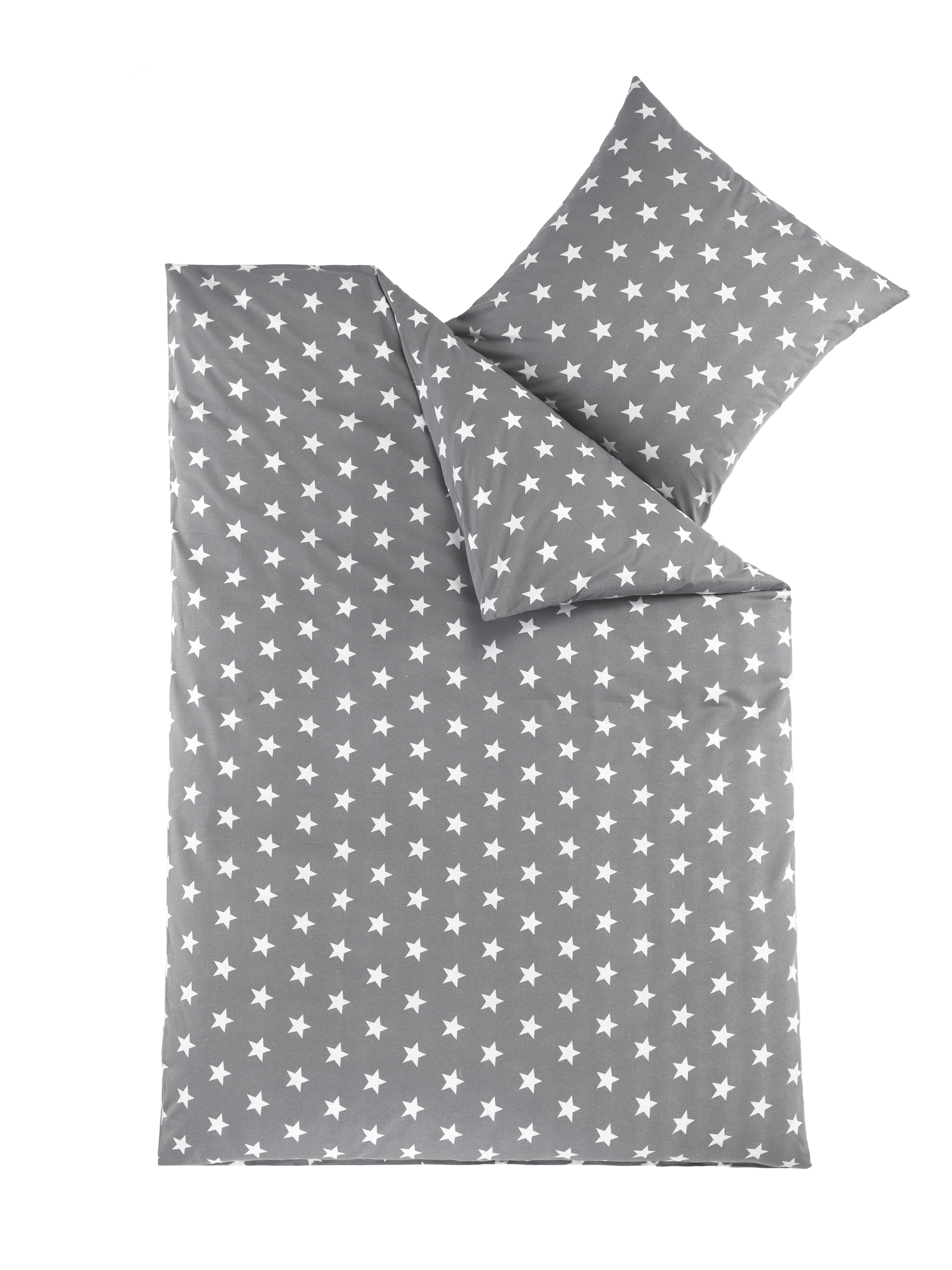 BaSaTex Biber Flanell Bettwäsche, 4tlg, 135x200 cm, Sterne Grau | 100% Baumwolle, Biber Flanell Qualität, Weich, Wärmend, Reißverschluss, Öko_Tex Standard