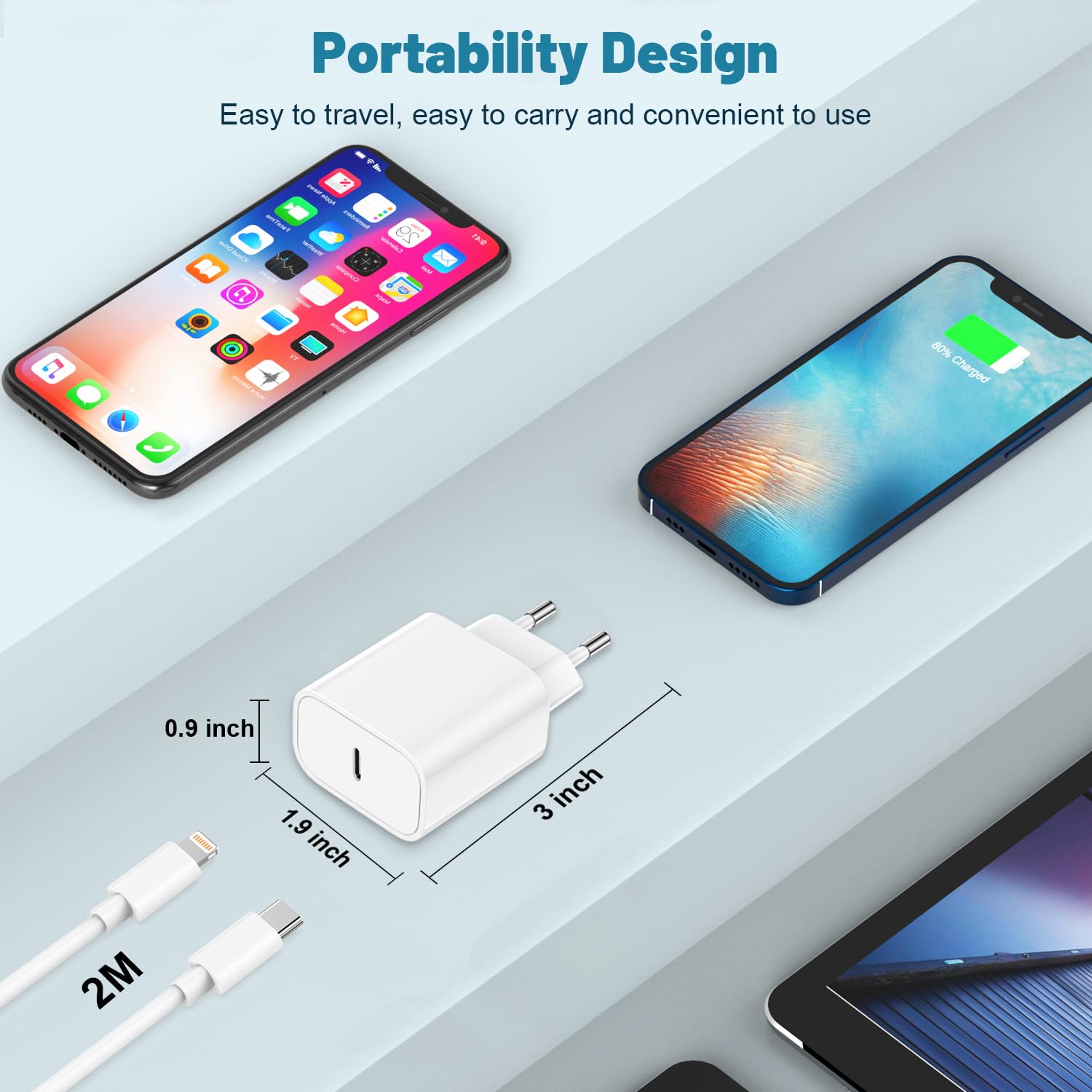 Caricabatterie rapido per iPhone - Certificato MFi - Caricabatterie per iPhone PD 20W con cavo USB-C a Lightning da 6 piedi Caricabatterie di tipo C per iPhone 14/14 Plus/14 Pro/14 Pro Max/13/12/11/SE