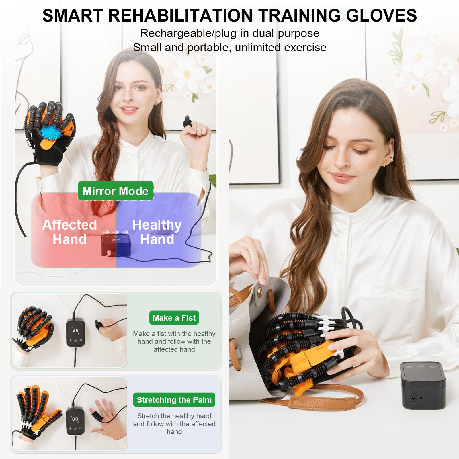 Guante Rehabilitación Robot, Guantes Rehabilitación Dedos Ictus, Dispositivo Recuperación Función Mano, Equipo Recuperación para Aliviar Rigidez Mano a Largo Plazo Left S